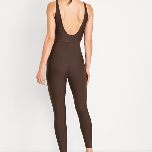 Old Navy Taupe Brown Powersoft Vneck Stretchy 7/8 Bodysuit with side pockets M - Picture 7 of 7